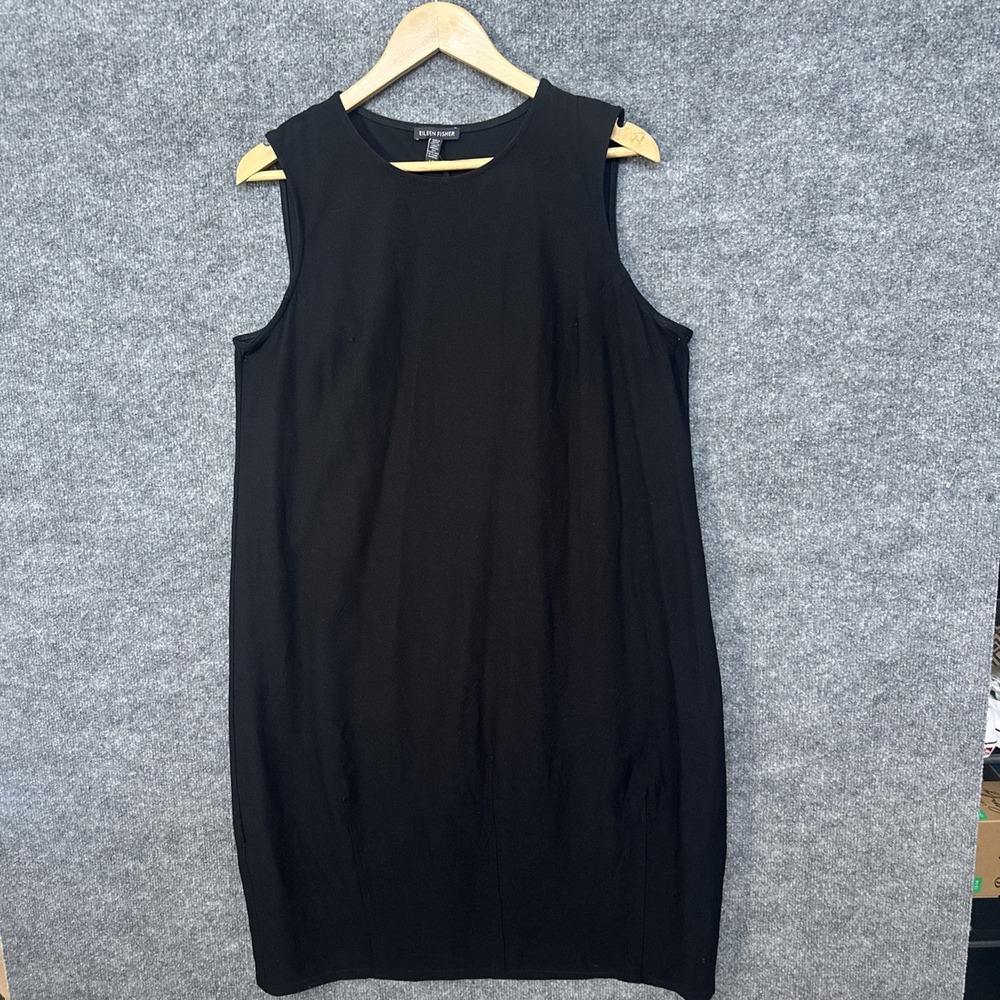 Eileen Fisher Tank Dress Womens Sz L Black Stretch Minimalist Lagenlook USA